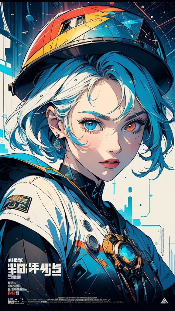 (((masterpiece, highest quality))),(((solo:1.2))),(((1girl:1.2))),32k wallpaper, very detailed, poster, vintage science fiction,(((((geometric cinematic movie poster))))), ((((bauhaus), shape,(((abstract))),(mid century modern),movie poster))),(((((portfolio))))),(((((Close-up))))),(((((bust up))))),((((more various angle)))),(((highlight))),Vast landscape,((((heterochromia)))),(((complete. detailed face))),(((Extremely talented))),(((most complecated machine))),Colorful color scheme