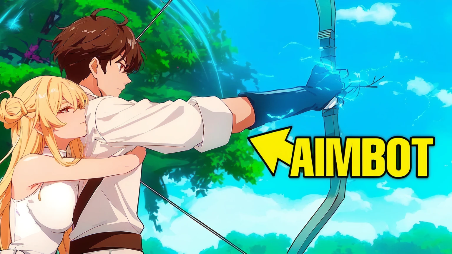 a woman with black hair and black clothes and a man with white hair white black clothes are hugging each other while holding a bow and arrow, anime men with bow and arrow, aiming, anime fencer, aiming at bow and arrow, wielding a bow, archer boy, epic anime style, anime style , trigger Anime art style, archer bow, anime photo, anime style, Anime art style
