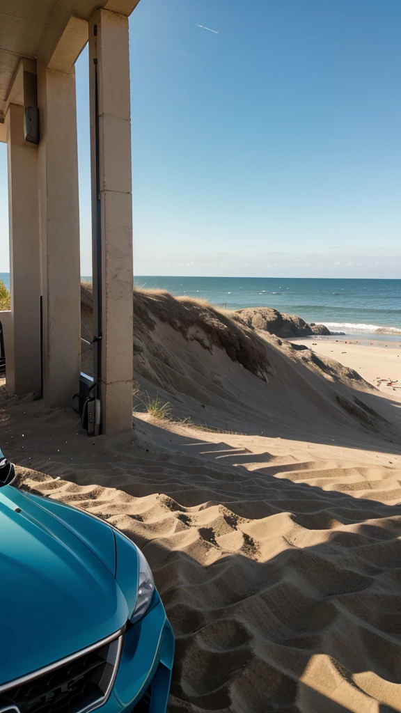 I see the sea and the sand from my car
