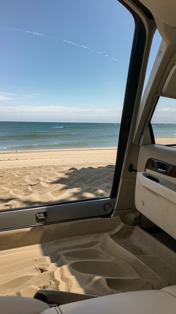 I see the sea and the sand from my car