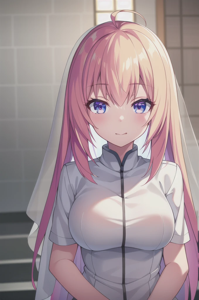 A girl，Long hair, Bangs, Pink Hair, Hair between the eyes, s eyes，蓝色s eyes:（1.5),  (Large Breasts:1.2), 
rest  锁骨, Wedding dress，veil，wedding，White Dress，Flowers，The skirt is broken，White socks，Tights，White knee socks，
Looking at the audience, whole body,
indoors, church，permanent，permanent，
rest (masterpiece:1.2), best quality, high resolution, Unity 8K wallpaper, (illustration:0.8), (美丽细致s eyes:1.6), Extremely detailed face, Perfect lighting, Extremely detailed CG, (Perfect hands, Perfect anatomical structure),