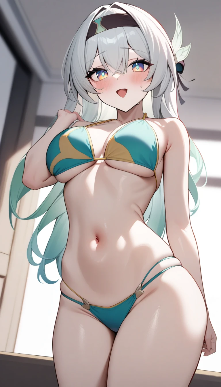 masterpiece,best quality,very aesthetic,absurdres,1girl, solo,blush,very cute,bikini,breast, thighs ,:d, firefly_\(honkai:_star_rail\), looking_at_viewer