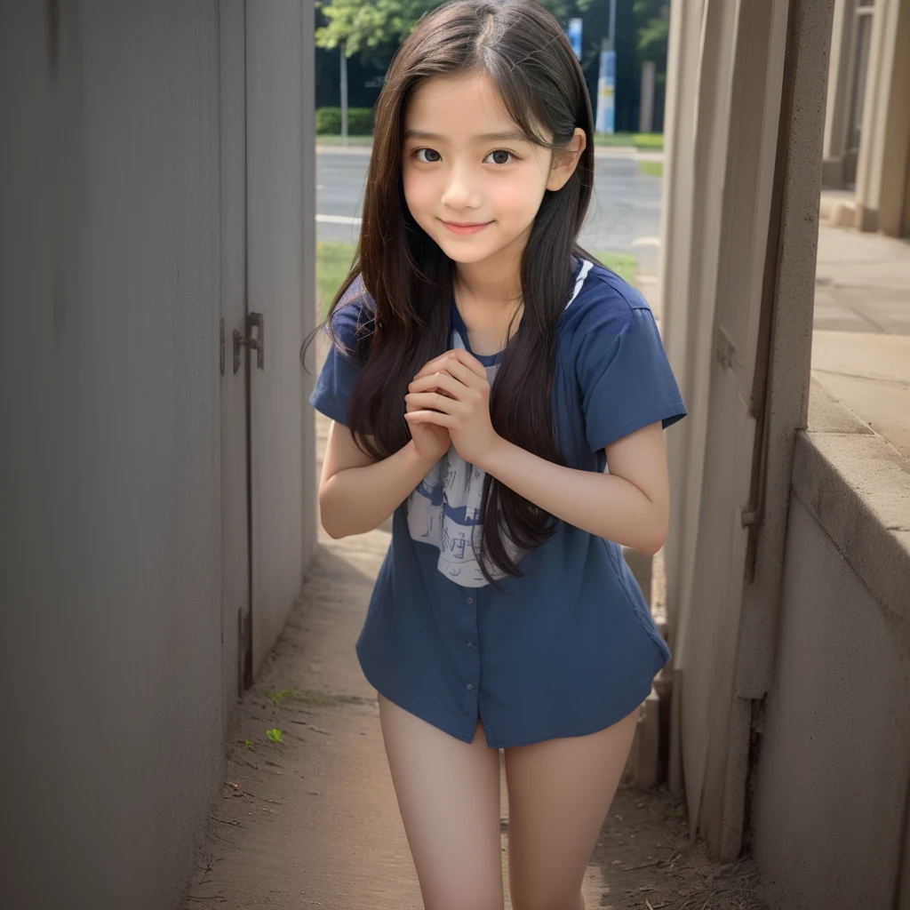 A man in a blue shirt、Close-up of young girl with long hair, Nam Jae-yeon, Cute young girl, xintong chen, yanjun chengt, wenfei ye, Young cute pale Asian face, xision wu, li zixin, Young cute girl, Young Asian Girl, yun ling, With a cute and delicate face, Girl Cute - Delicate Face,Standing on the grass,Big white legs and thin feet without shoes