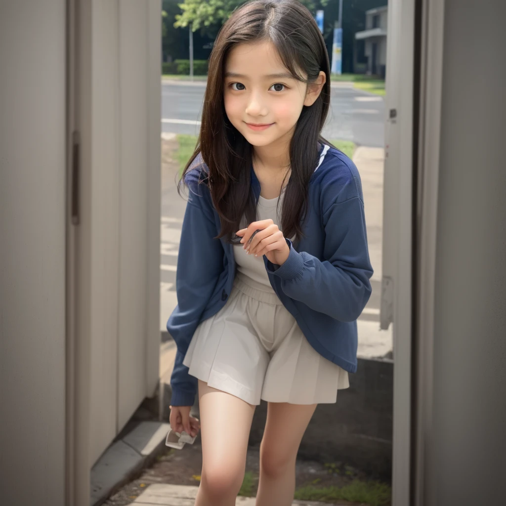 A man in a blue shirt、Close-up of young girl with long hair, Nam Jae-yeon, Cute young girl, xintong chen, yanjun chengt, wenfei ye, Young cute pale Asian face, xision wu, li zixin, Young cute girl, Young Asian Girl, yun ling, With a cute and delicate face, Girl Cute - Delicate Face,Standing on the grass,Big white legs and thin feet without shoes