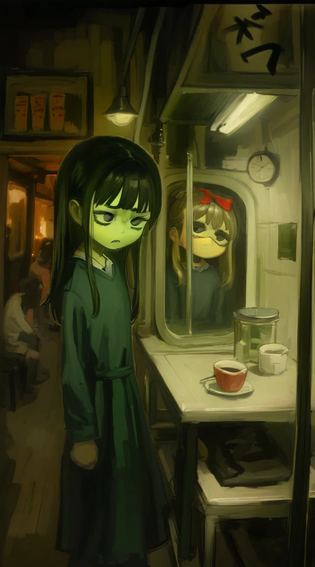 best quality, aesthetic, by iwzry, by solipsist, 1girl, young girl, disgust inside out