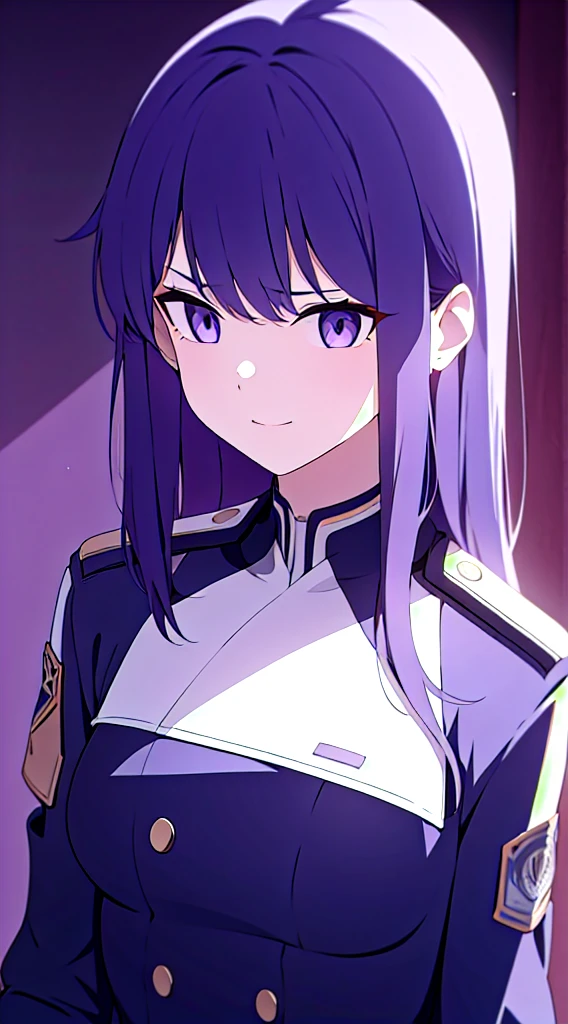 1girl, girl, solo, upperbody, (purple theme), uniform,