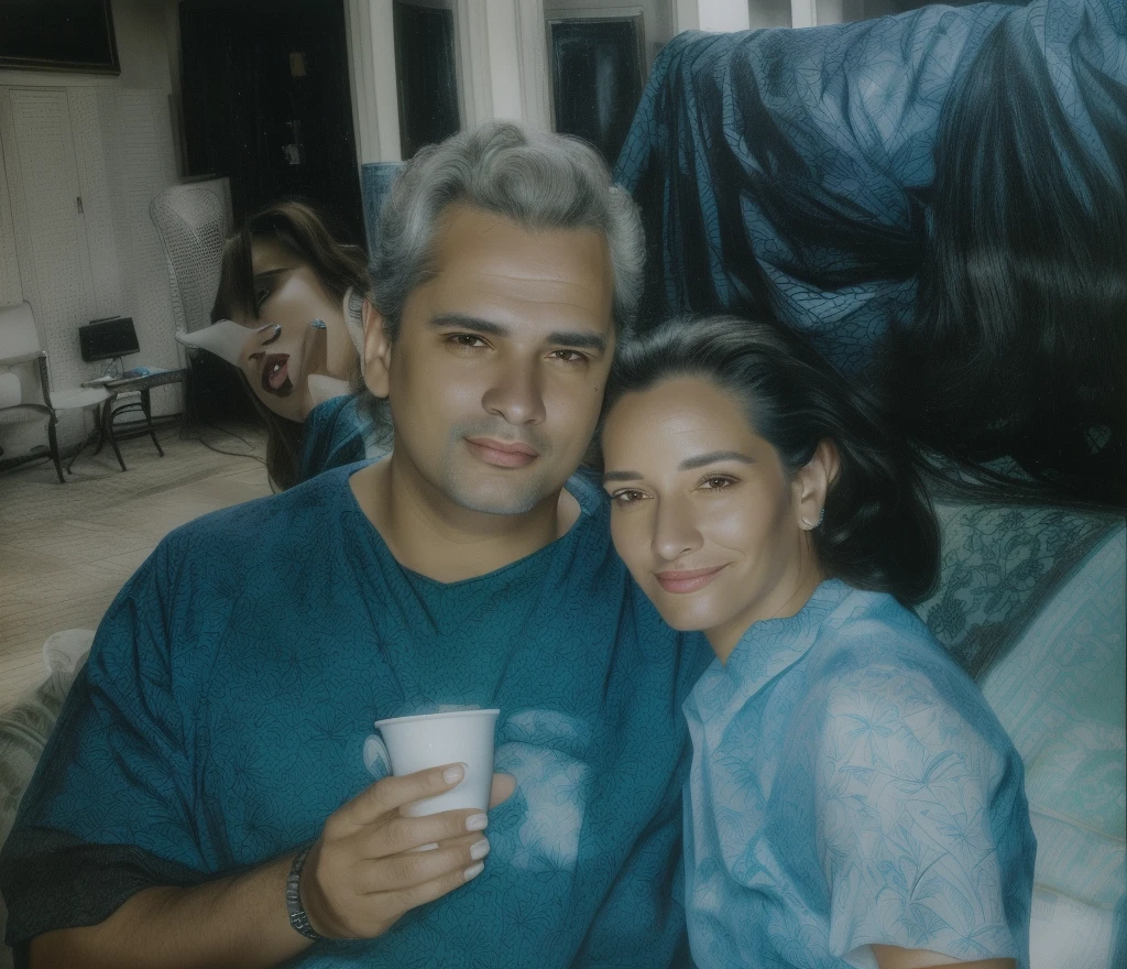 there is a man and a woman holding cups together, Carmelo Blandino, portrait of two people, carla ortiz, Foto 1998, Mom and Dad, por David Rubin, fernando guerra, malika favre, Juan Gimenez, by Rodolfo Morales, Ignacio Fernández Rios, photo realist, unknown artist, manuel sanjulian