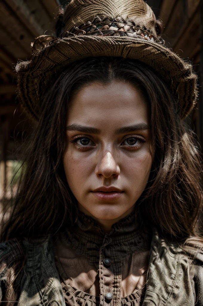 Hyper Realistic 1girl in Old West Clothing, Fantasy Art, Photorealistic, Dynamic Lighting, Artstation, Highly Detailed Face, 4K, Award Winning,