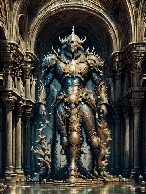 ((Highest quality)),(Ultra-high resolution),(Very detailed),(Detailed Description),((The best CG)),(A masterpiece of art),Ultra-detailed art,Amazing drawing art,(Art with precise detail:1.5), Decaying temples:1.7,Monuments,Stone statues of past demon kings lined up:1.8,12 stone statues:2.0