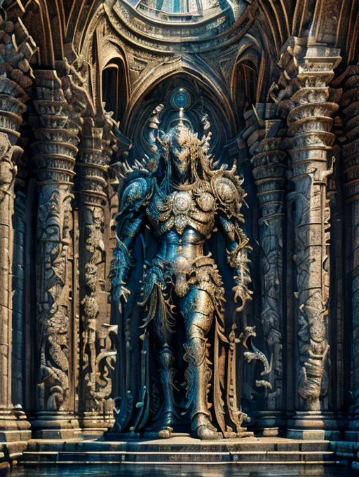 ((Highest quality)),(Ultra-high resolution),(Very detailed),(Detailed Description),((The best CG)),(A masterpiece of art),Ultra-detailed art,Amazing drawing art,(Art with precise detail:1.5), Decaying temples:1.7,Monuments,Stone statues of past demon kings lined up:1.8,12 stone statues:2.0