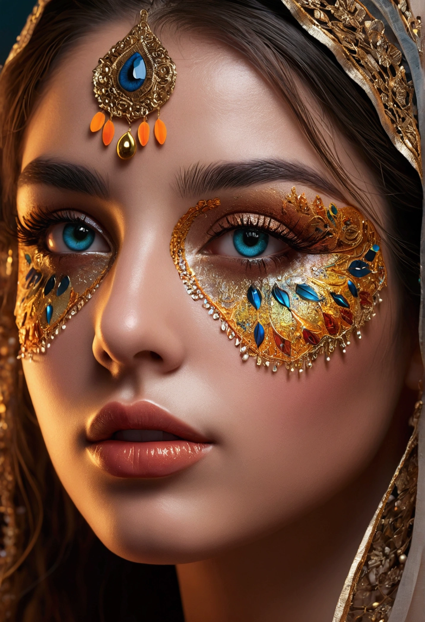 a hot girl,sticker covered face,beautiful detailed eyes,beautiful detailed lips,extremely detailed eyes and face,longeyelashes,1girl,digital art,intricate details,highly detailed,masterpiece,8k,photorealistic,hyper detailed,soft warm lighting,cinematic,vibrant colors,dramatic lighting