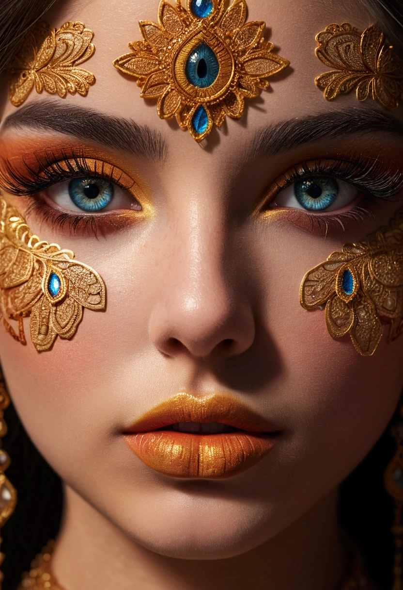 a hot girl,sticker covered face,beautiful detailed eyes,beautiful detailed lips,extremely detailed eyes and face,longeyelashes,1girl,digital art,intricate details,highly detailed,masterpiece,8k,photorealistic,hyper detailed,soft warm lighting,cinematic,vibrant colors,dramatic lighting