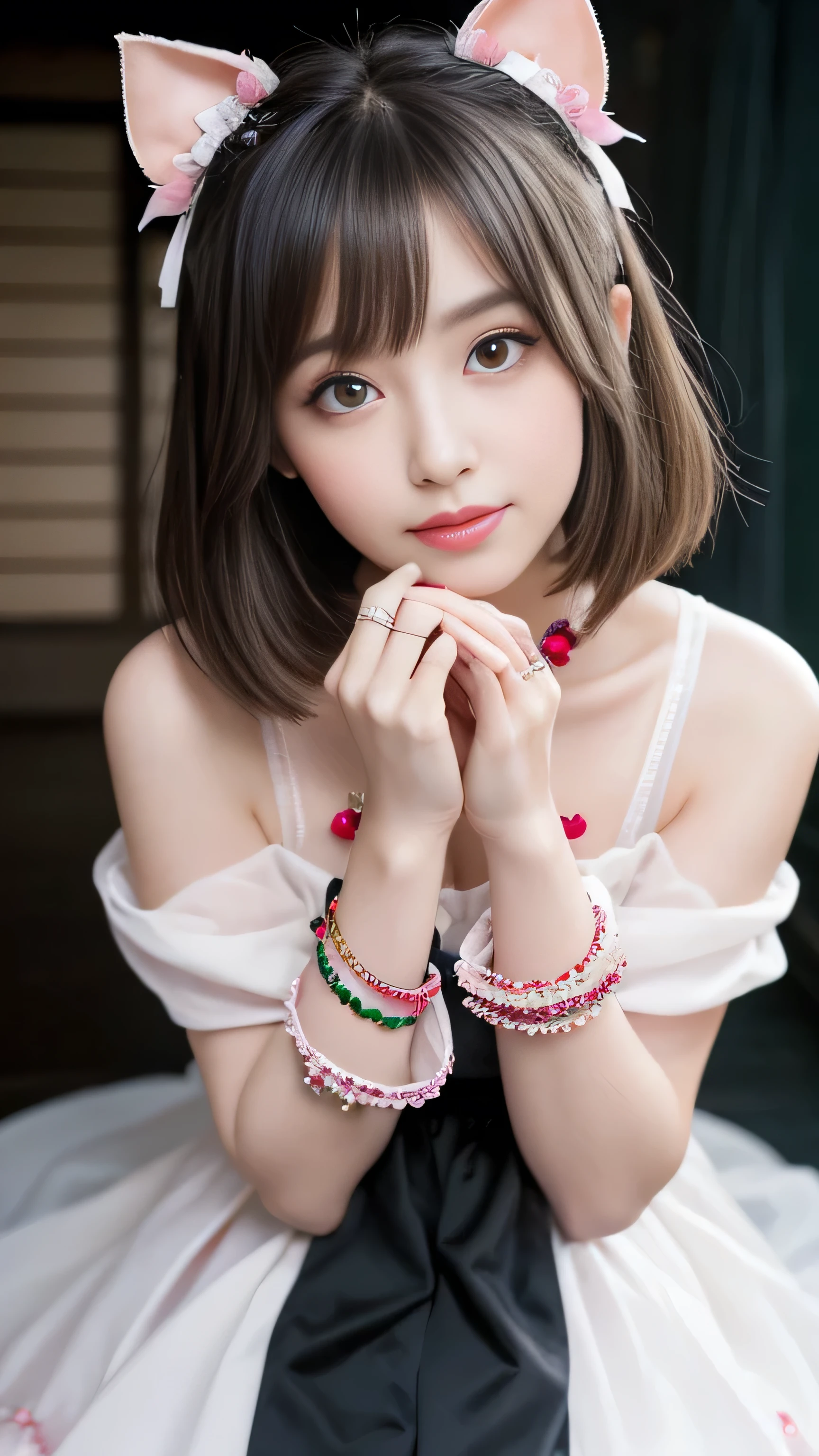 ### Moe Female Japanese Dracula AI Image Prompt
---
Create an ultra-cute and enchanting depiction of a Japanese female Dracula as a moe character, with detailed and adorable features.
**Overall Appearance**:
- **Height**: Average height for a Japanese woman.
- **Body Type**: Slim and cute, exuding elegance and a charming atmosphere.
**Facial Features**:
- **Skin**: Translucent and smooth, with a healthy, glowing appearance.
- **Eyes**: Large and sparkling, with enchanting colors like red or purple. Her gaze is soft and gentle, radiating a kind aura.
- **Eyelashes**: Long and fluffy, enhancing her eye area.
- **Eyebrows**: Thin and cute, giving her face a defined and charming expression.
- **Hair**: Short silver hair, cut in a cute and stylish manner, with a silky smooth texture that catches the light beautifully.
- **Lips**: Pink and plump, with small sharp fangs peeking through. Her smile is innocent and endearing.
**Clothing**:
- **Dress**: Adorable dresses in black or red, adorned with frills and ribbons to emphasize her cuteness.
- **Cape**: A small black cape or mantle, enhancing her cute and enchanting appearance.
- **Accessories**: Sparkling jewelry and ribbons on her necklaces and rings, symbolizing her adorable charm.
**Hands and Fingers**:
- **Hands**: Small and slender, with short pink-painted nails.
- **Fingertips**: Soft and warm, adorned with small rings and bracelets.
**Feet**:
- **Shoes**: Cute flat shoes or loafers, decorated with ribbons and frills.
- **Feet**: Small and adorable, peeking from beneath her dress, adding to her charm.
**Distinctive Elements**:
- **Fangs**: Small sharp fangs that look cute when she opens her mouth, symbolizing her vampire nature.
- **Scent**: A faint, sweet scent indicating her presence.
- **Hypnotic Eyes**: Her soft, gentle eyes have the power to mesmerize and comfort those who look into them.
- **Aura**: A warm and gentle aura surrounds her, providing a sense of comfort and safety to those around her.