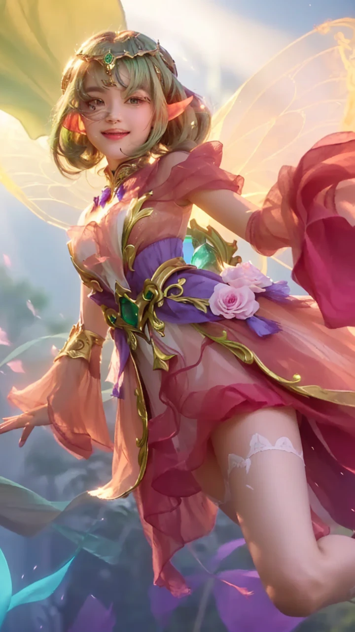 a close up portrait of a girl with long green hair and a hat, detailed facial features, beautiful emerald green eyes, smile, delicate nose, full lips, intricate zodiac knight armor, fantasy armor, ornate details, dramatic lighting, highly detailed, cinematic, digital art, masterpiece, 8k, photorealistic, hyper-detailed