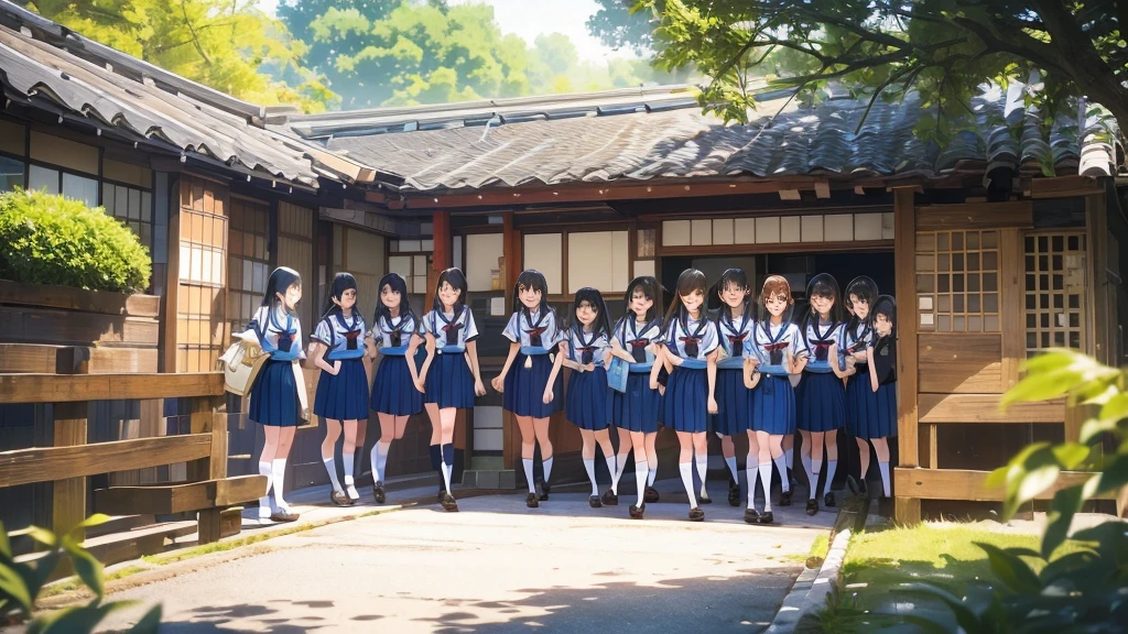 nswf:1.3,(masterpiece: 1.2, highest quality, masterpiece, Clearer images), (Bright colors), ((Take clear photos even from a distance)), (multiple girls), (harem), (School classmates), (((All school uniforms have the same design))), (((Everyone is wearing the same navy blue skirt))), (()), ((prostitution woman)), (Prostitution Accommodation, on the bed), (cute Japanese((6 girls))), (((infant'face))), ((group shot)), (group selfie), ((ass visible through thighs))、 (Full body diagram from head to toe), front, frontComposition from slightly below, symmetry, 18 year old tall girl, alone, (whole body from head to toe),wide angle, soft light, ((((laugh with your mouth wide open)))), (slightly larger breasts), ((prostitution)), (lure), ((viewers love it)), (((A lot of hearts are flying))), Landscape、(((show panty:1.6)))、((((open legs:1.5)))、((female masturbation:1.8))、((breast grab:1.3)),(((bra lift:1.2)))、(skirt lift:1.3) 、one eye closed、stick out one's crotch、((youth))、black tights、black stockings、black pantyhose、black stockingsックス、((((sitting, knees up))))(シャツリフト:1.9),