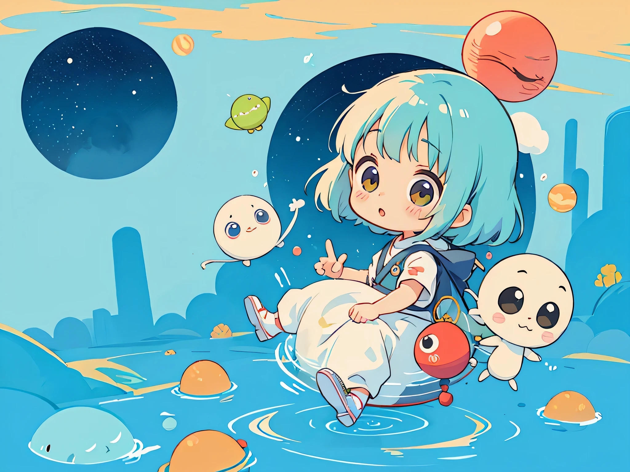 hayao miyazaki style, Kawaii Design, The most beautiful girl of all time、Chibi, Cute Alien、Mars exploration、
