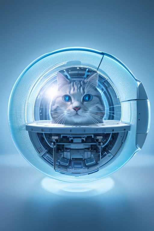 high resolution,8k,Accurate depiction,A neat picture,accurate structure,2024,Tokyo,Cat robot,human sized,light blue
