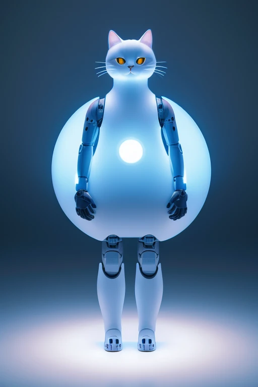 high resolution,8k,Accurate depiction,A neat picture,accurate structure,2024,Tokyo,Cat robot,human sized,Pocket in the center of the body,Round physique,light blue