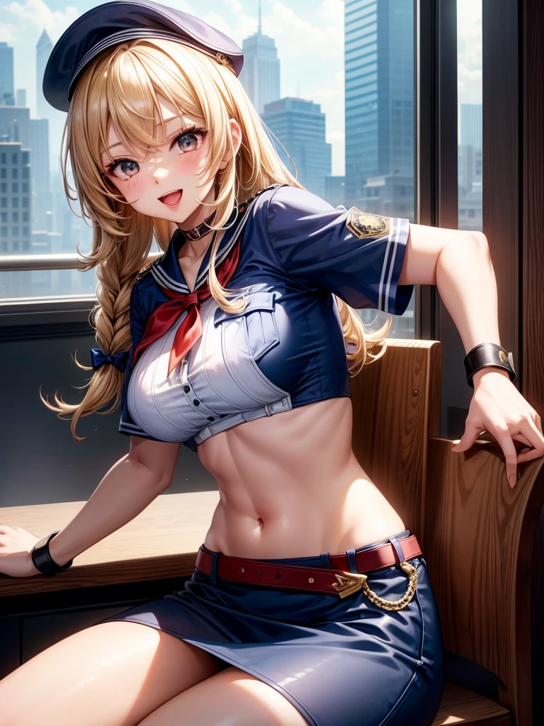 1girl, bangs, sidelocks, choker, policewoman, police uniform, underwear,
white panties, cuffs, police hat, handcuffs, cleavage, blue skirt, navel, midriff, open mouth, looking at viewer, sitting on table, cup, pantyshot, belt, smile, blue shirt, miniskirt, collarbone, coffee mug, blush, crop top, peaked cap, pencil skirt, short sleeves, thighs, book, naughty face, breast pocket, arm support, desk,
Show less, score_9, score_8_up, score_7_up, score_6_up, source_anime, BREAK 1girl, sfkarin, blonde hair, drill hair, hair bow, red sailor collar, short sleeves, red shirt, puffy short sleeves, blue neckkerchief, midriff, red skirt, shorts under skirt, fingerless gloves, upper body, blue sky, city, smug, smile, looking at you, hand to mouth, thighs, camel toe, โชว์หน้าอก, โชว์กางเกงใน, ชุดรัดรูป,