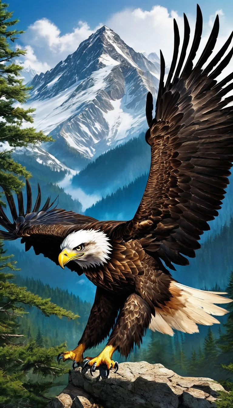 Mountains and forests,There is a certain kind of beast,Hawk-like,Eagle'The nails are like human hands(Highest quality,4K,8k,Superior,masterpiece:1.2),Super detailed,(Real,写真Real,写真Real:1.37),Very detailed drawings of animals,Realな照明,Fantasy creatures