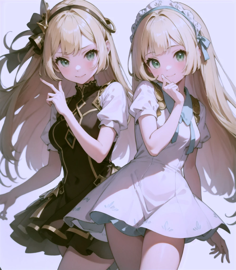 (Highest quality, masterpiece, Very detailedな, Very detailed, Exquisite, 16K,Full HD),(White Background:1.5),、smile、Lillie,No text,Please raise your right hand、Lower your left hand、Stand only on your right foot、Raise your left leg,(Detailed fingers),1people,White Dress,Upper Body