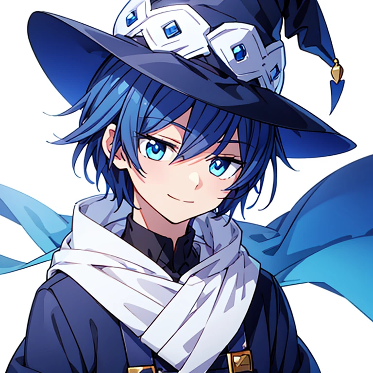 blue eyes、dark blue hair、male、Shortcuts、Round eyes、smiling、anime風、anime、White background、Witch Hat、Short Hair、boy