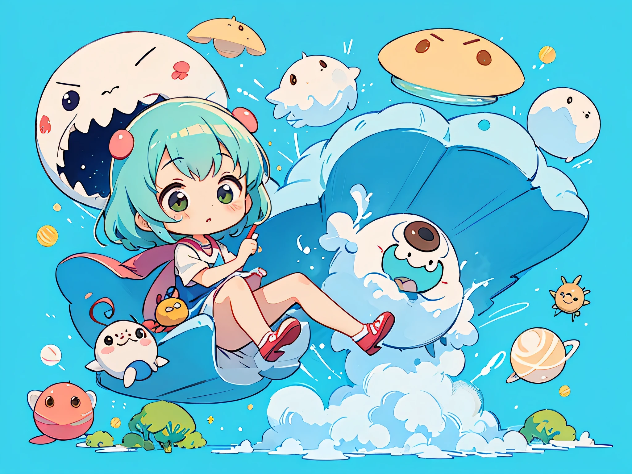 hayao miyazaki style, Kawaii Design, The most beautiful girl of all time、Chibi, Cute Alien、Mars exploration、