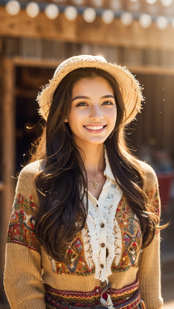 a beautiful young woman, a beautiful young woman, shopping, looking at viewer, textured skin, extremely detailed, happy expression, cowboy shot, masterpiece, photorealistic, 8k, high resolution, vibrant colors, natural lighting, warm color tones, cinematic composition, detailed clothing, intricate jewelry, windblown hair, warm smile