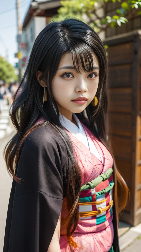 Cute Japanese woman, (), (Very cute face: 1.3), White moisturized skin,
BREAK,
Fighter, Kung Fu fighter, Idol,
BREAK,
(Wearing cute kimono: 1.3), (Very revealing kimono), Very large earrings, Short length,
BREAK,
(Long hair), (Bangs: 1.2), (Black hair), (Wavy hair), (Gradient pink hair: 1.3), (Red tips),
BREAK,
(Realistic: 1.3), Masterpiece, Perfect lighting, (Ultra high resolution), (8K), (Very detailed: 1.4), (From the front), Looking at the camera, Melancholic expression, (Full body),
BREAK,
(Japanese city streets: 1.2), Tokyo Tower in Japan background,
BREAK,
(Demon Slayer: 1.4),
BREAK,
(Hellfire: 1.2), Demon, (Flame: 1.2)