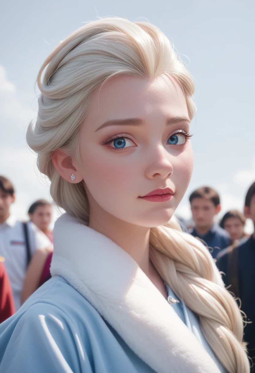 (best quality, masterpiece), 1 Girl, Upper Body, Looking at the audience, freeze, Elsa, White background