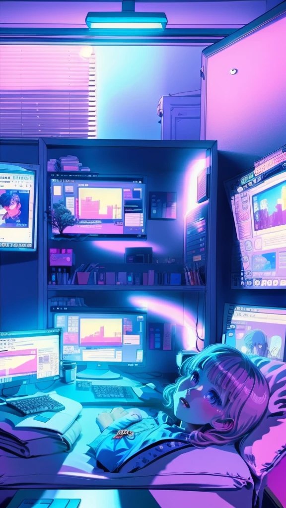 Girl is a trader, Pink Theme, Style Anime, computer, living room, in the computer screen is chart stock night light , (Very detailed:1.2), (Warm Light:1.2), masterpiece, Surreal,32K, Very detailedCG Unity 8K壁紙, Highest quality  (masterpiece,Highest quality:1.5)