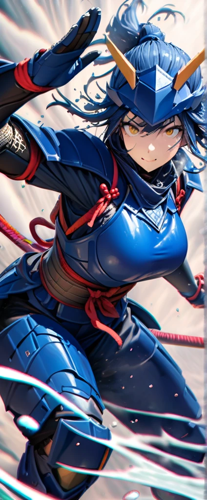 (masterpiece),(Highest quality),(High resolution),(Very detailed),8k,wallpaper,(Armored Core Style),Woman in ninja robot armor,Random Hairstyles yellow,(Water Ninja),(Blue body),(Detailed face),(Detailed body),(The background is foggy:1.2),(The body is enveloped in mist:1.2),(dynamic),(Making a Ninja Sign:1.5),(action shot)