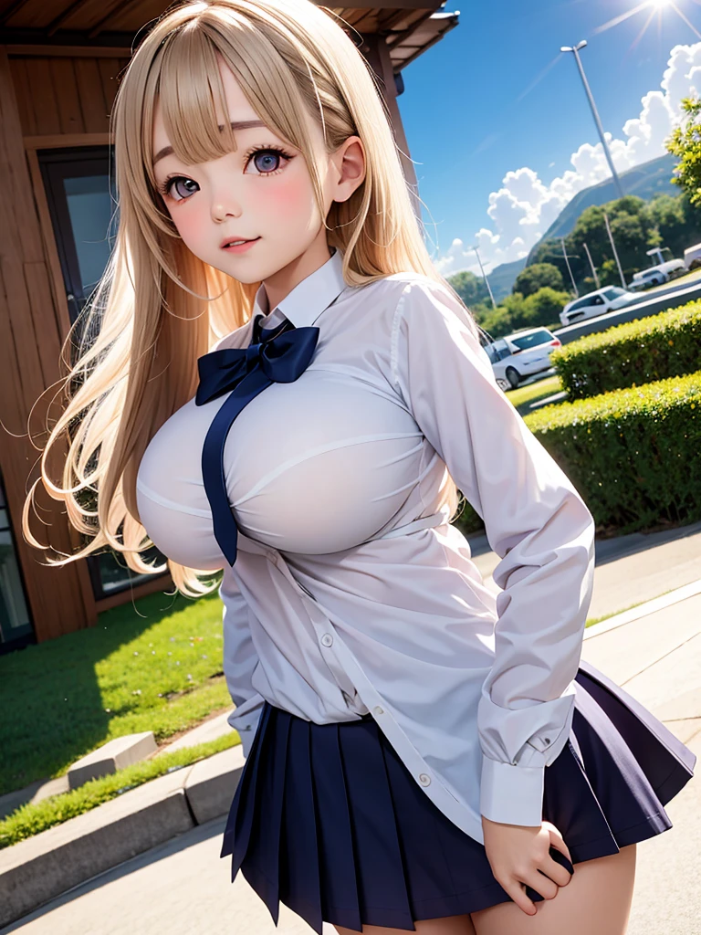 master piece,detailed,(((best quality))), ((li)),((cute)),(((1girl))),blond hair,(((big breasts))),outdoor,night,(school uniform),beach,orgasm,standing