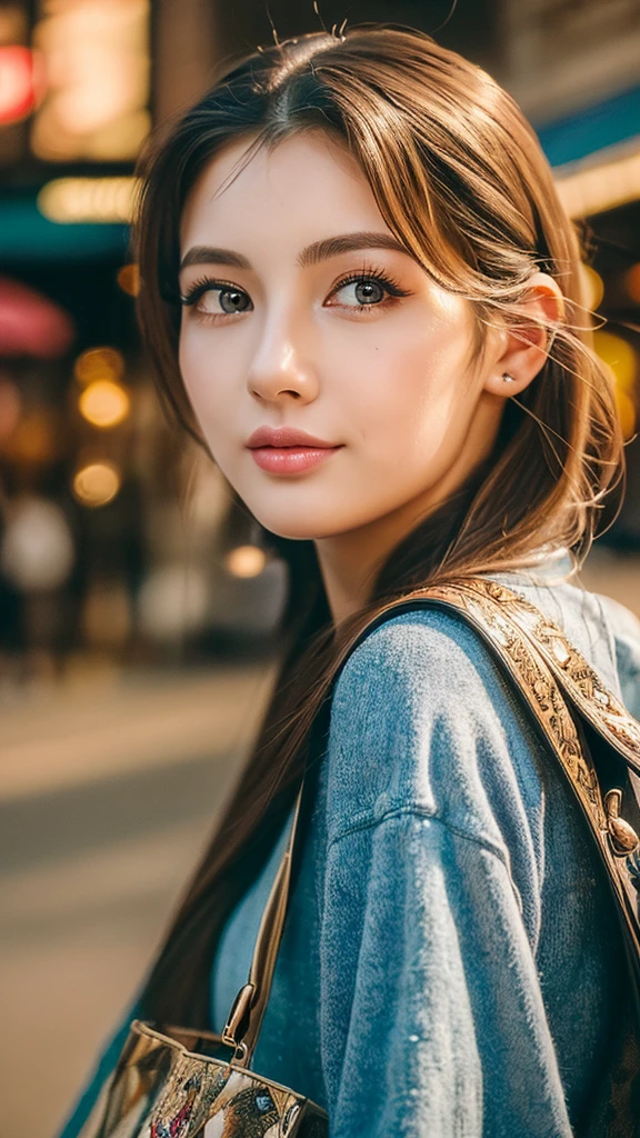 (masterpiece,best quality,ultra-detailed:1.6),(1girl,beautiful detailed eyes:1.2,beautiful detailed lips,extremely detailed face,long eyelashes),city street,chinese girl walking with shopping bag,solo,illustration,realistic,photorealistic,vivid colors,cinematic lighting,dramatic atmosphere,detailed background,urban environment,realistic textures,dynamic pose,serene expression