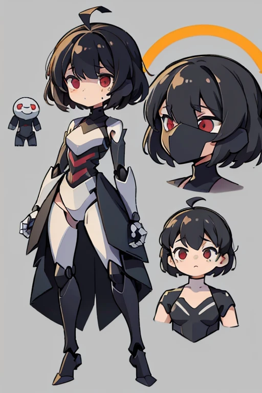 Primary school students ,Young Girl,,Height: 130cm,Character portrait,Simple design,Black hair okata,Hair is black,Red eyes,Shoulder Bare,Ahoge,Kokeshi,Deformation,Mini character,Confused eyes,Pitch Resuit,Perfect Suit,Perfect costume,Yoga Suit,Robot Joint , Robot shoulder,Plug Suit,Spacesuit,Character portrait、whole body,front図,front,Helmet,Full Face,Mask