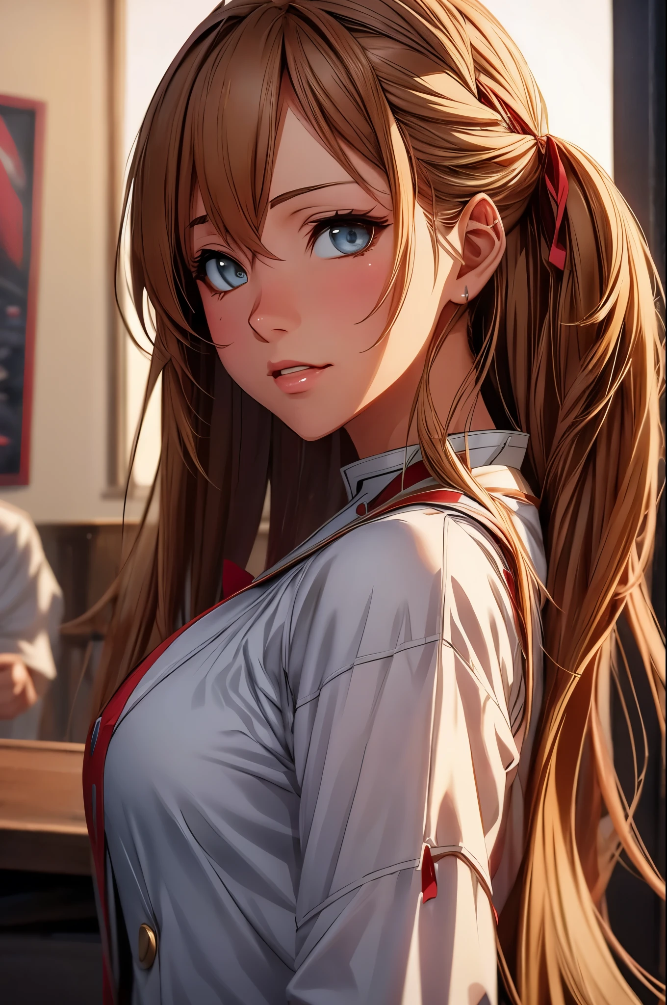 Asuna from Anime Sword Art Online, CG 8k ultra-realista, hot woman, seductive eyes, make-up