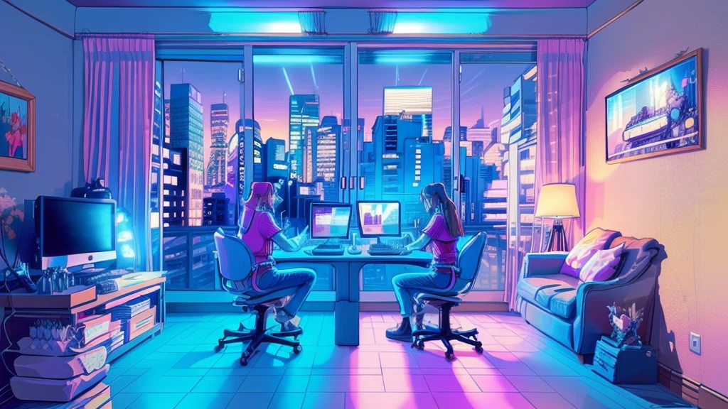 Girl is a trader, Pink Theme, Style Anime, computer, living room, in the computer screen is chart stock night light , (Very detailed:1.2), (Warm Light:1.2), masterpiece, Surreal,32K, Very detailedCG Unity 8K壁紙, Highest quality (masterpiece,Highest quality:1.5)
