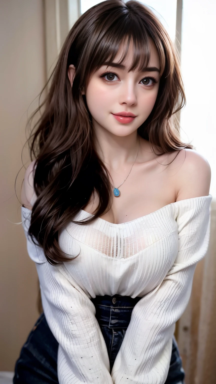  Sharp focus :1.2, A pretty girl 24 years old with perfect figure :1.4, Slender abs :1.3, Raw photography、超A high resolution, full body, Ultra High Definition, Detailed Photo, Smiling, Sexy, Facing Camera, Close-up , (1girl), Beautiful Face, (Realistic Face),Beautiful Hairstyle, Realistic eyes, beautiful detail eyes, (realistic skin), beautiful skin, (sweater), absurd, attractive, ultra high resolution, ultra realistic, high definition, golden ratio,Good hands、10、high-reaster-piece、highest quality、head:1.3、((Hasselblad photo))、Fine Skin、crisp focus、(Light like a movie)、gentle lighting、Dynamic Ungle、[:(detailed face:1.2):0.2]、
Negative Pro,  Highly detailed face and skin texture, Detailed eyes, Double eyelid,masterpiece,super fine eyes,super fine hand, face zoom, perfect makeup,(Huge breasts that look like they might burst:1.1),(Canon RF85mm f/1.2), (8K, RAW photos, best quality), (Practical, photograph Practical), (Extremely detailed, Best image quality, Super detailed, high resolution, Description of Extremely detailed, Super fine, Extremely exquisite and beautiful work), Beautiful and delicate girl, ((Perfect body)), Very detailed eyes and face, White skin, Noble beauty, ((Delicate skin texture, pores)), Perfect anatomical structure, Delicate and beautiful body, Delicate face, Slim abs, Slim waist), Big buttocks, ((Huge Breasts, Breast enlargement))