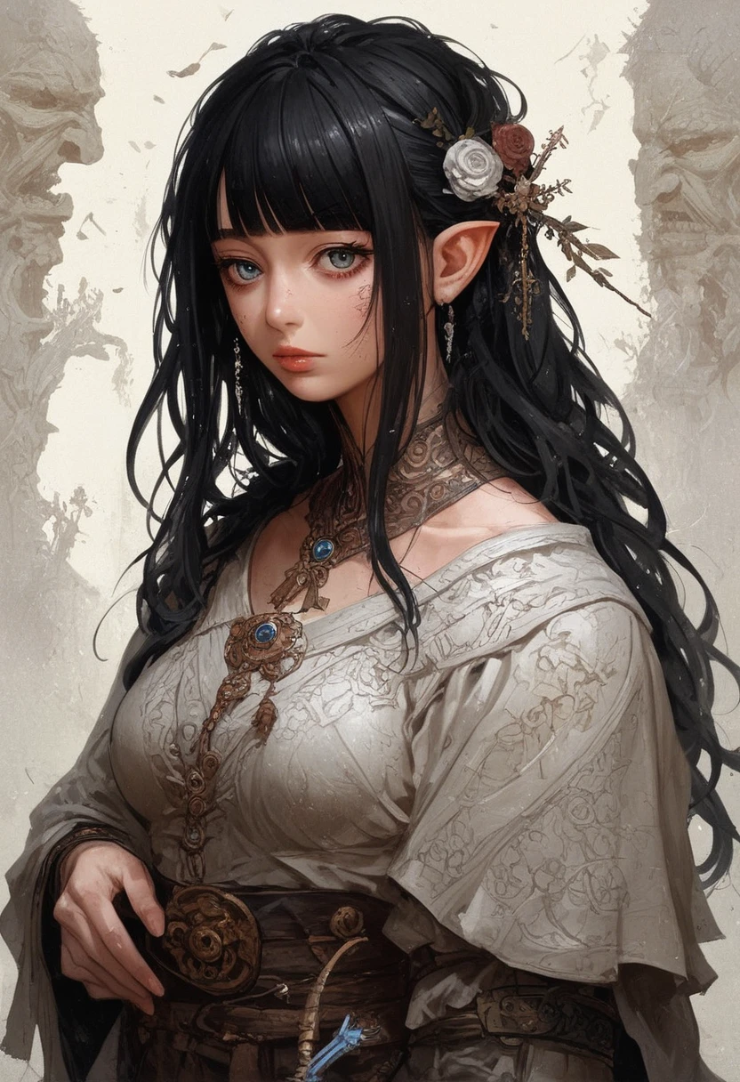 {portrait of girl},(white background),[[artist:as109,artist:wlop]],{[artist:WANKE]},[artist:ciloranko],[[artist:hiten]],artist:K-SUWABE,{{artist:mamimi}},((((dnd,fantasy,medieval)))),artist:OKAZU,,solo,official alternate costume,offcial art,,medium breasts, black hair, messy long hair,best quality, amazing quality, very aesthetic, note, line draft, highres, absurdres, (ultra-detailed:1.1) (beautiful detailed face),qzclothesdesign,qzmajiccircle