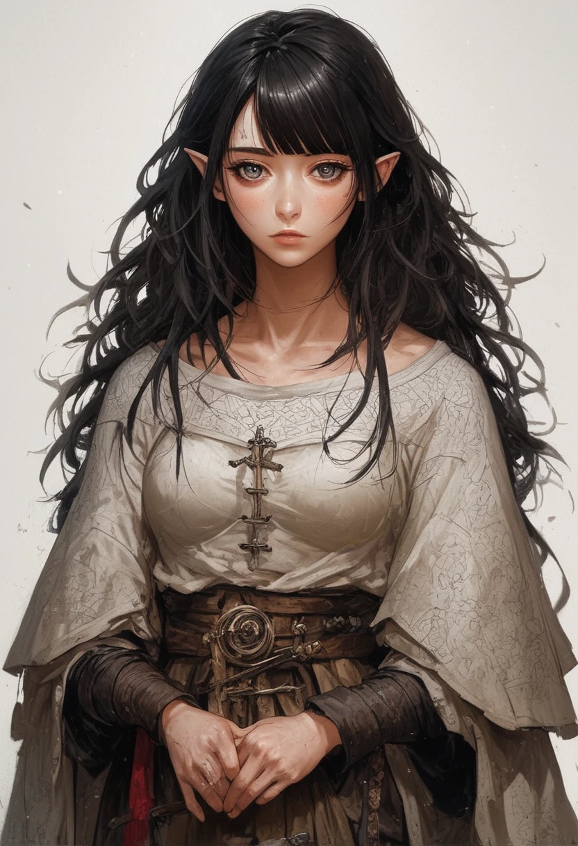 {portrait of girl},(white background),[[artist:as109,artist:wlop]],{[artist:WANKE]},[artist:ciloranko],[[artist:hiten]],artist:K-SUWABE,{{artist:mamimi}},((((dnd,fantasy,medieval)))),artist:OKAZU,,solo,official alternate costume,offcial art,,medium breasts, black hair, messy long hair,best quality, amazing quality, very aesthetic, note, line draft, highres, absurdres, (ultra-detailed:1.1) (beautiful detailed face),qzclothesdesign,qzmajiccircle