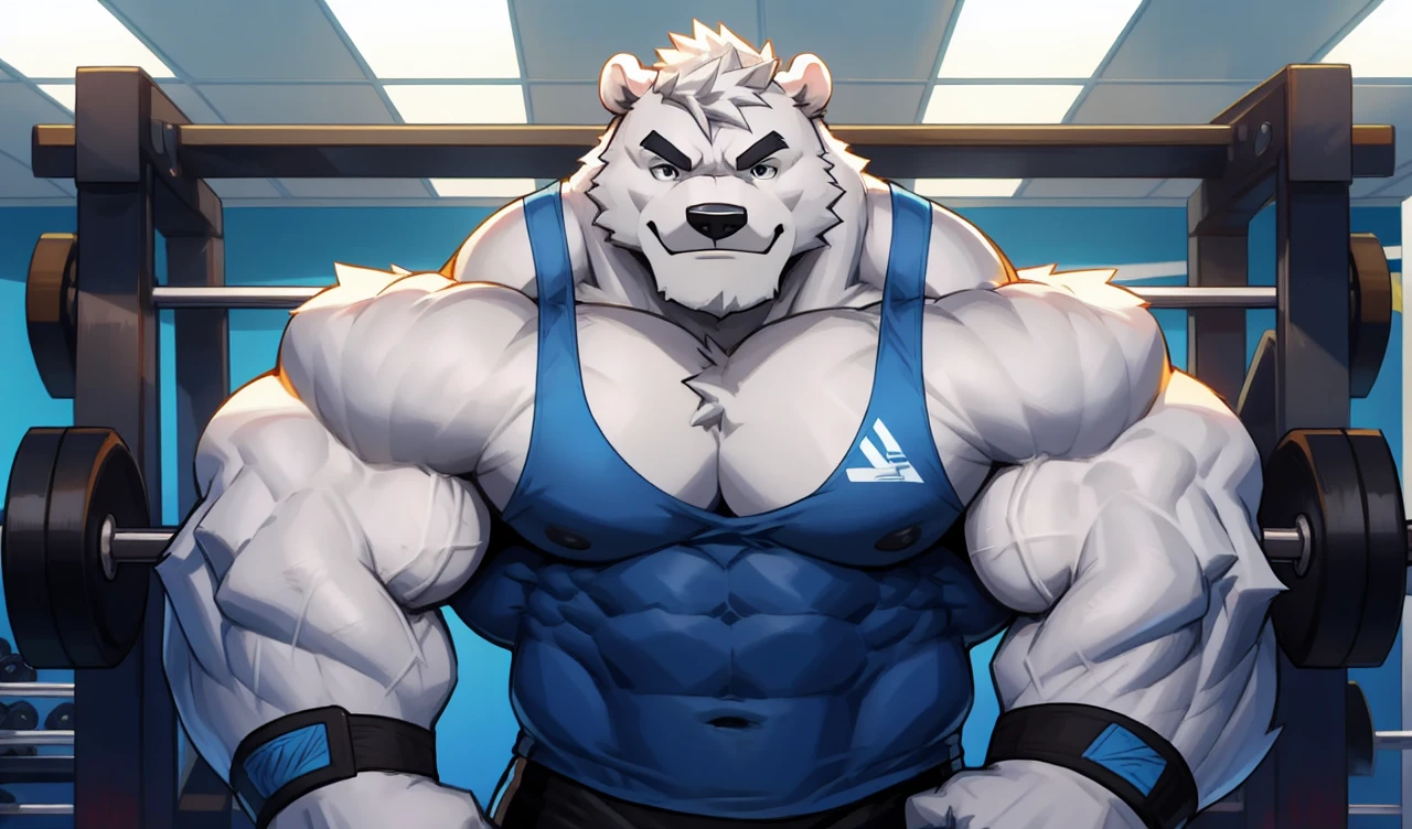 solo, 1boy, perfect anatomy, (furry white bears, polar bear) perfect proportion, smirk, big eyes, wide chest, bulky, bulk, bulge, happy. Huge Muscular Old man with short hair wrestling,(white gym shorts, and wristbands), view from side, pectoral, thick arms, huge pectoral, wide pectoral, white hair, white beards, grey eyebrows, gym background, masterpiece, semirealistic:1.2, high detailed, 8k, high resolution, perfect center, full view. ((really big muscle, massive muscular, sixpack, thick arms, wide pectoral, super huge muscle, hyper muscular, over sized muscle, huge arms, big arms, huge pectoral))