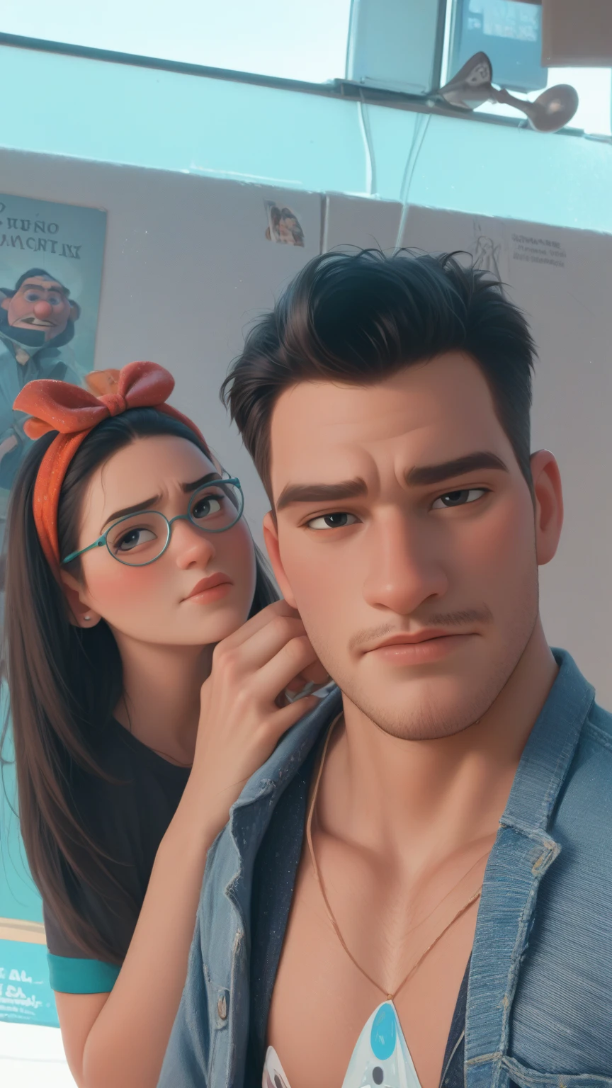 Disney Pixar poster there is a man and a woman posing together for a photo, profile picture, 