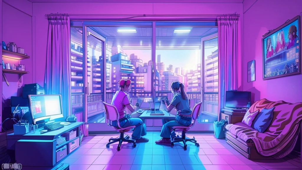 Girl is a trader, Pink Theme, Style Anime, computer, living room, in the computer screen is chart stock night light , (Very detailed:1.2), (Warm Light:1.2), masterpiece, Surreal,32K, Very detailedCG Unity 8K壁紙, Highest quality  (masterpiece,Highest quality:1.5)