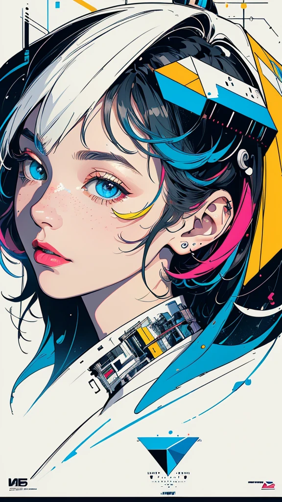 (((masterpiece, highest quality))),(((solo:1.2))),(((1girl:1.2))),32k wallpaper, very detailed, poster, vintage science fiction,(((((geometric cinematic movie poster))))), ((bauhaus)),(shape),(((abstract))),(mid century modern),movie poster,(((((portfolio))))),(((((Close-up))))),(((((bust up))))),((((more various angle)))),(((highlight))),Vast landscape,((((heterochromia)))),(((complete. detailed face))),(((Extremely talented))),(((most complecated machine))),(Colorful color scheme)