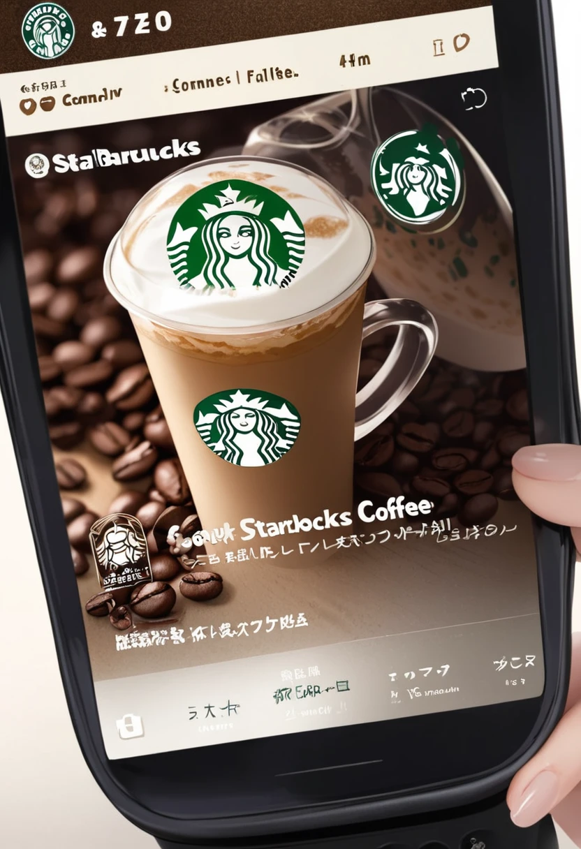 I bought Starbucks coffee。Close-up of the cup screen