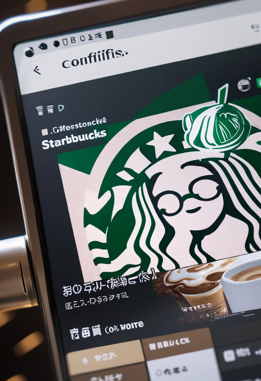 I bought Starbucks coffee。Close-up of the cup screen