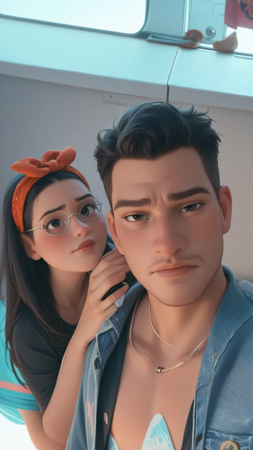 Disney Pixar poster there is a man and a woman posing together for a photo, profile picture,
