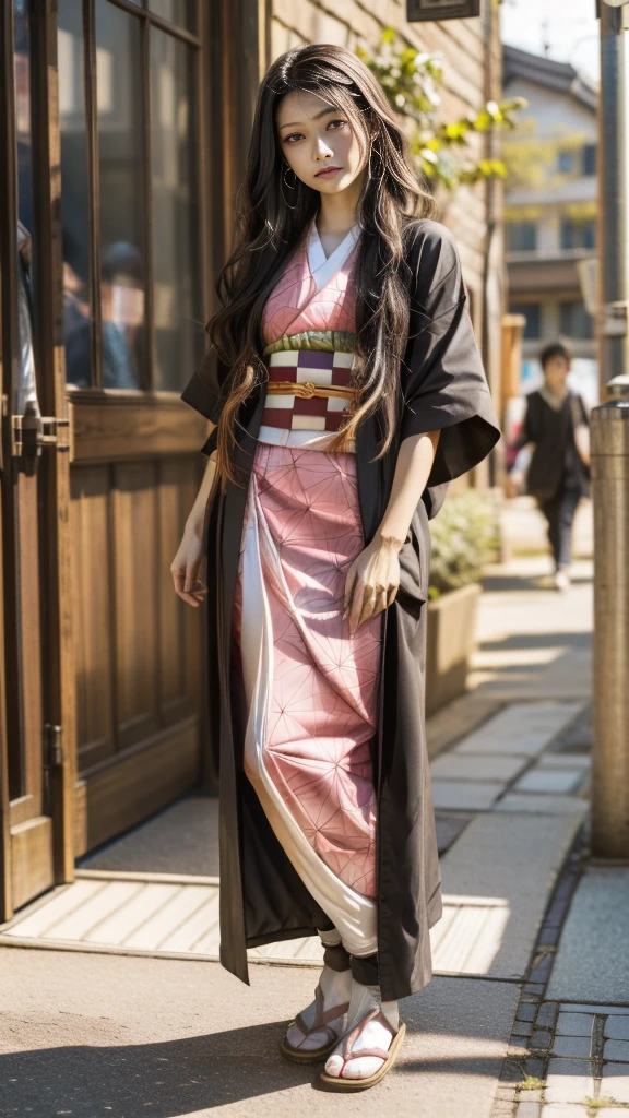 Cute Japanese woman, (16 years old), (Very cute face: 1.3), White moist skin, Looking at the camera, Melancholy expression,
BREAK,
Idol,
BREAK,
(Wearing cute kimono: 1.3), (Highly revealing kimono), Very large earrings, Short length,
BREAK,
(Fighting pose: 1.3),
BREAK,
(Long hair), (Pink hair: 1.2), (Wavy hair), (Gradient hair: 1.3), (Red hair at the ends),
BREAK,
(Realistic: 1.3), Masterpiece, Perfect lighting, (Ultra-high resolution), (8K), (Very detailed: 1.4), (From the front), (Full body: 1.4), (Symmetrical: 1.2),
BREAK,
(Shibuya city in Japan: 1.2),
BREAK,
(Demon Slayer: 1.4),
BREAK,
(Kasumi Arimura: 1.4),