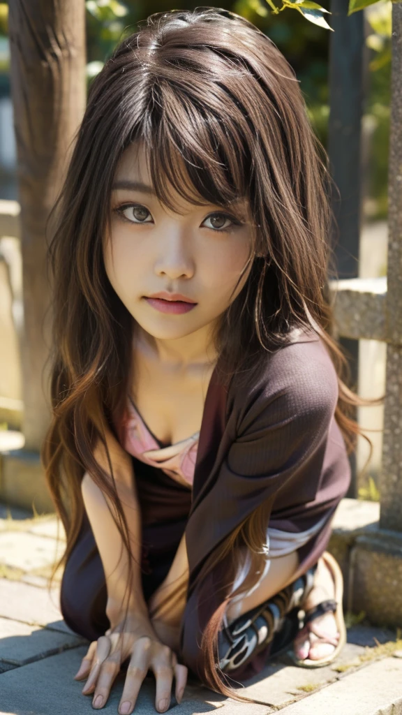 Cute Japanese woman, (), (Very cute face: 1.3), White moist skin, Looking at the camera, Melancholy expression,
BREAK,
Idol,
BREAK,
(Wearing cute kimono: 1.3), (Highly revealing kimono), Very large earrings, Short length,
BREAK,
(Fighting pose: 1.3),
BREAK,
(Long hair), (Pink hair: 1.2), (Wavy hair), (Gradient hair: 1.3), (Red hair at the ends),
BREAK,
(Realistic: 1.3), Masterpiece, Perfect lighting, (Ultra-high resolution), (8K), (Very detailed: 1.4), (From the front), (Full body: 1.4), (Symmetrical: 1.2),
BREAK,
(Shibuya city in Japan: 1.2),
BREAK,
(Demon Slayer: 1.4),
BREAK,
(Kasumi Arimura: 1.4),