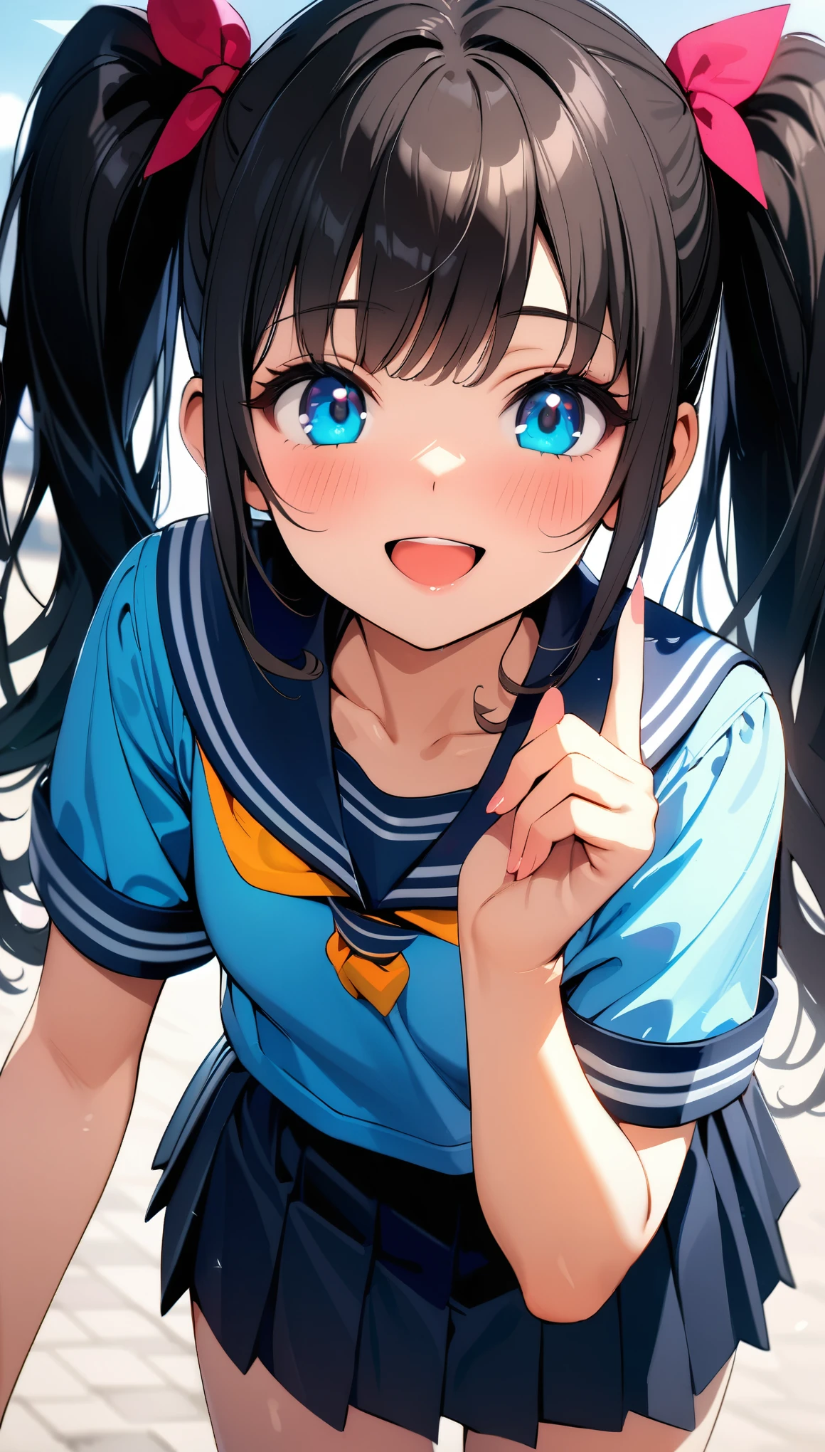 (Highest quality:1.2, 4K, 8k, Very detailed, up to date, Vibrant, Attention to detail, masterpiece:1.2, Highest quality, Best aesthetics), (1 girl, 18 year old beautiful girl), JK, Sailor suit, Pleated skirt, Open your mouth:1.2, Cute Smile:1.1, (Black Hair, Long twin tails), Dynamic Angle, Friendly atmosphere, Beautiful Hair, Shiny Hair, Beautiful Skin, Detailed face and eyes, Glossy Lips, Fine fingers, Accurate Fingers, It's not an unnatural hand., figure, Staring at the audience:1.2, (((Popsicles:1.1, Open your mouth咥える, Lustrous lips, Focus on lips, Face Up Shot))), Lush green park:1.2, Colorful flowers, Light and shadow with attention to detail, Background Blur.